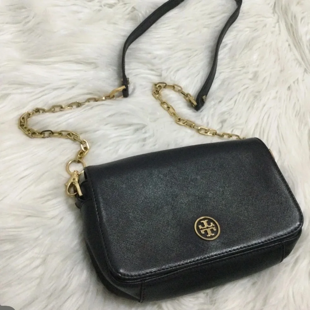 Tory Burch EUC saffiano crossbody deep navy / black